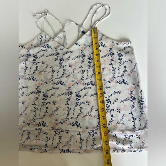 Floral Flowy Flared Chiffon White and Blue Camisole Blouse Tank Top 2-tiered - Picture 8 of 9